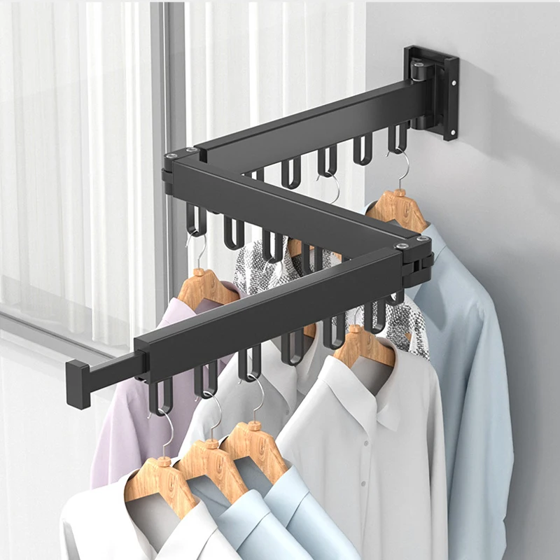 Foldable Clothes Hanger Wall Mount Retractable Cloth Drying Rack Indoor Outdoor Aluminum Home Laundry Clothesline Space Saving 1