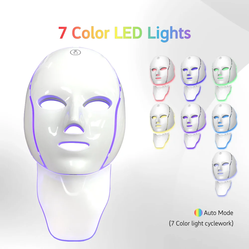 7 Color LED Facial Mask Red Light Therapy USB Rechargeable Wireless Mask Anti-Aging Face Neck Care Collagen Boost Beauty Device