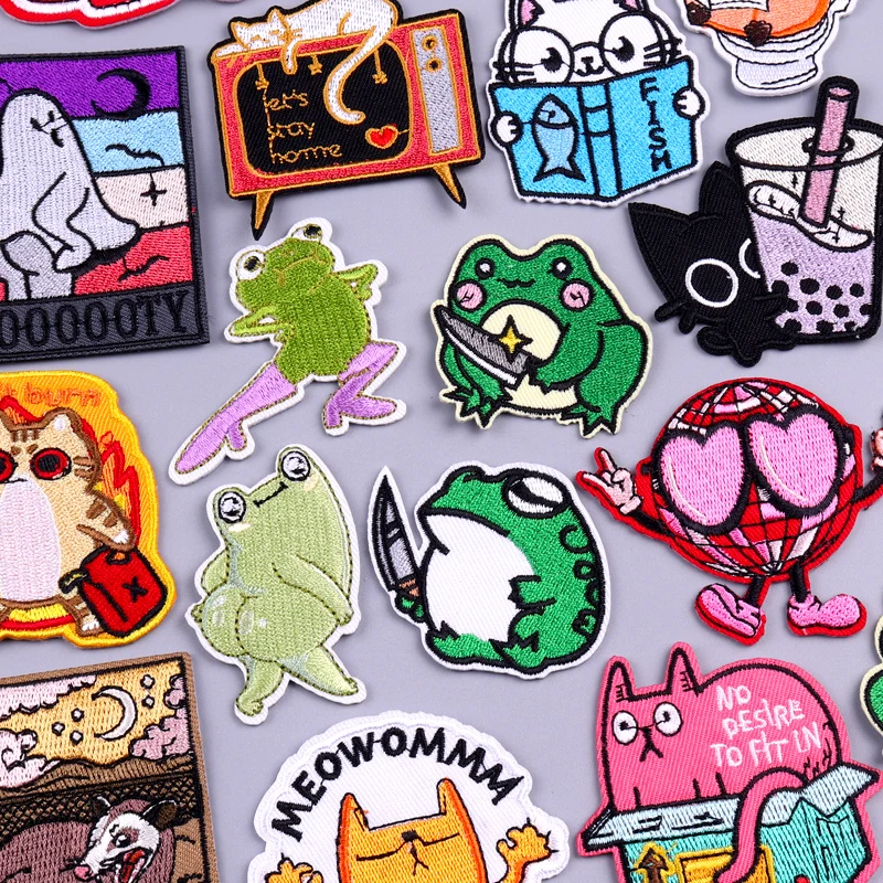 Description Picture 2 of itemHippie Frog Embroidered Patch on Clothes DIY Cartoon Animals Iron On Patches for Clothing Thermoadhesive Patches Applique Badges