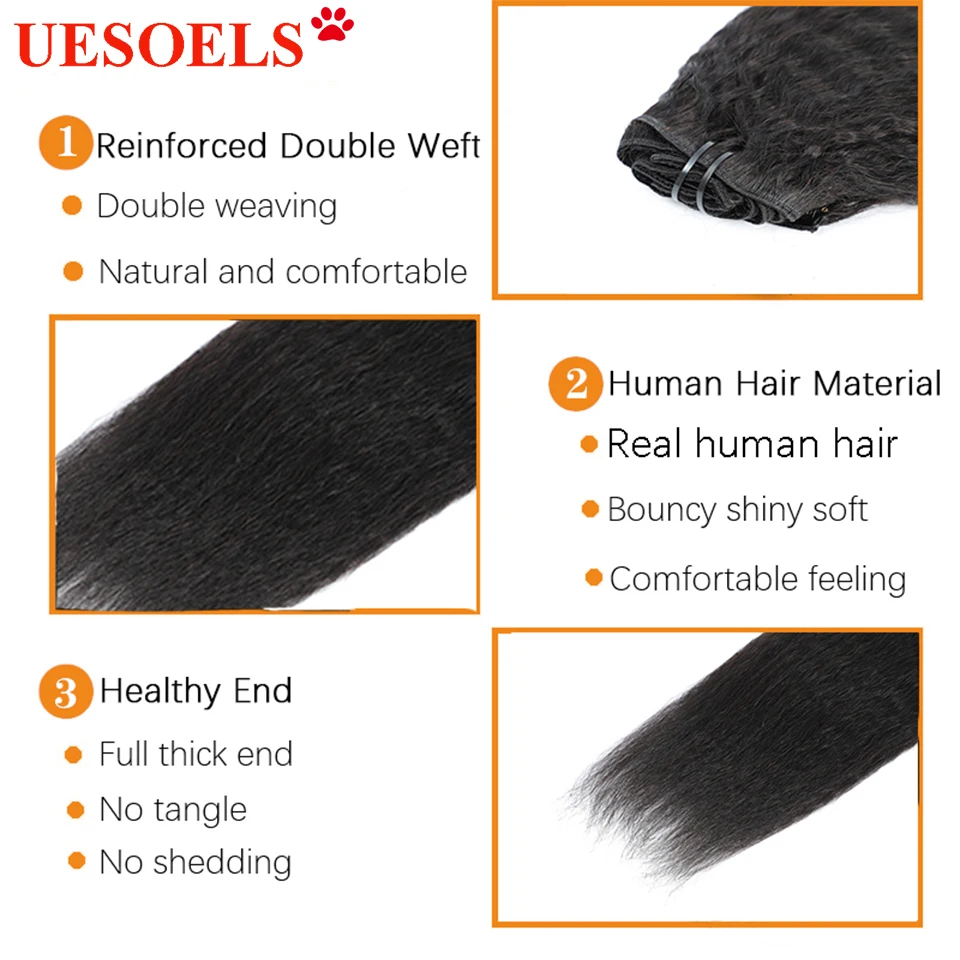 Kinky Straight Hair Clip In Human Hair Extensions 120G 8 Pcs/Set Brazilian Remy Human Clip In Extensions Full Head