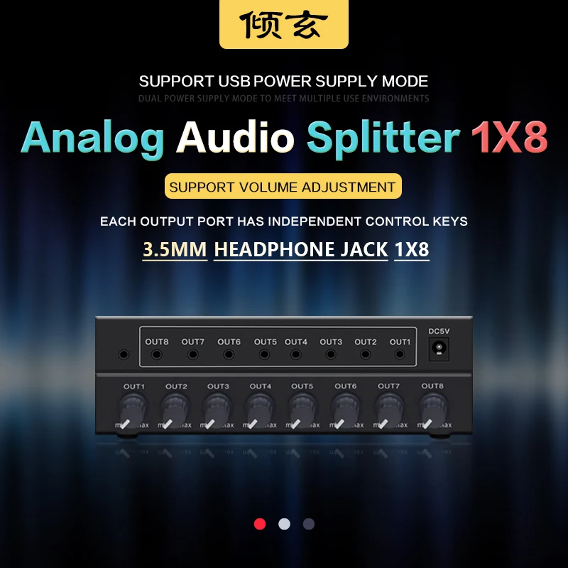 

8-Way 3.5mm AUX Splitter 1x8 Stereo Headphone Splitter 1 In 8 Out Multi-Port TRS Audio Share/Split Box/HUB for Speaker Earphone