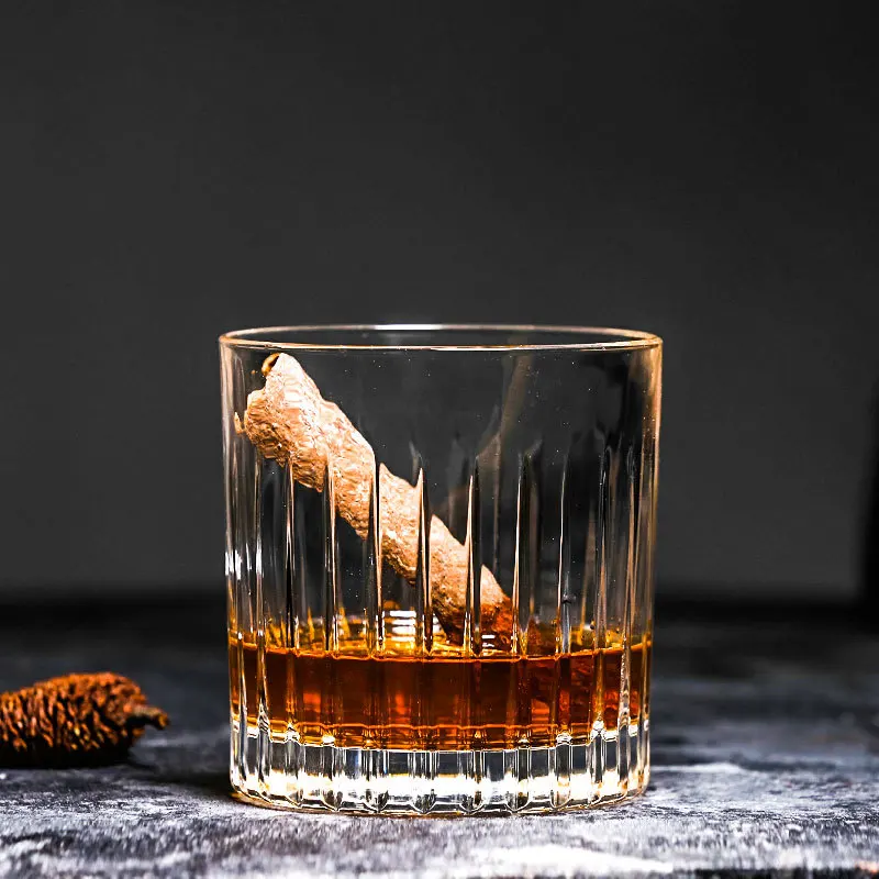 335ml Classic Striped Brandy Whiskey Glass Cups Transparent Iced Coffee Cup American Latte Coffee Mug Foreign Wine Cocktail Mugs