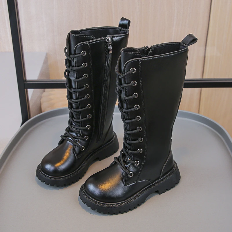 Children High Boots Round Toes Soft Kids Long Boots Soild Color Versatile 2025 Autumn New Girls Fashion Boots Mid-calf Non-slip