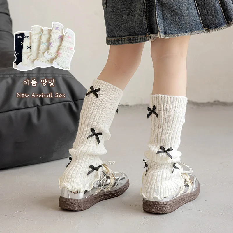 Autumn Warm Leg Warmers 1 Pair Kids Girl Chic Sweet Ballet Bow Knitted Yarn Sock Winter Fashion Cute Pile Sock Legwarmers children leg warmers
