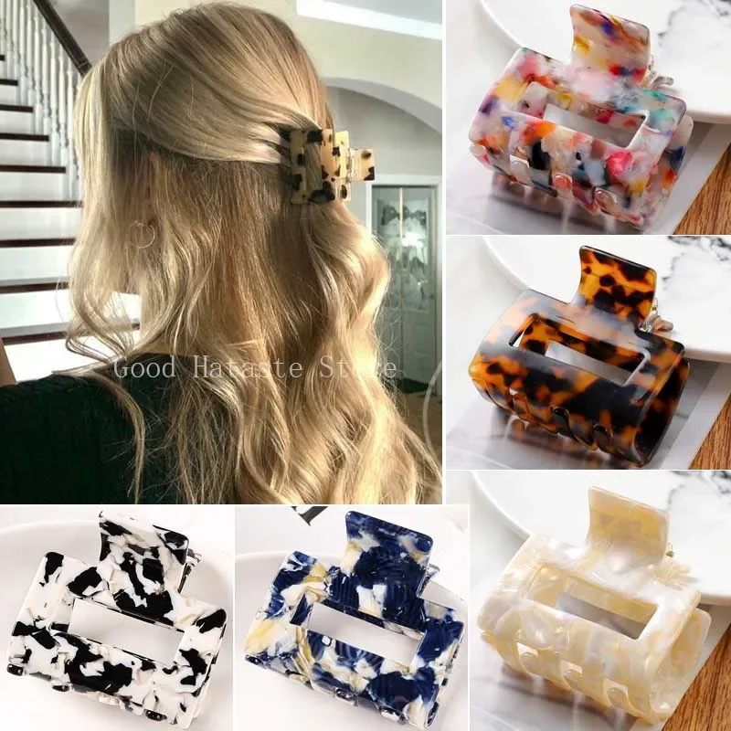 Women Acetate Hair Claws Crab Clamps Charm Leopard Solid Color Small Size Hair Clips Girls Lady Headwear Fashion Hair Headwear diamond hollow bow hair claw charm y2k geometric bow claw clip korean style shiny hollow ponytail holder lady