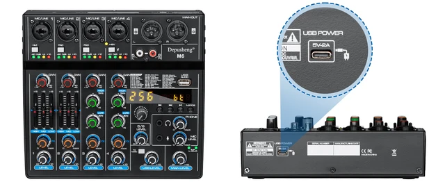 Mixer DJ Depusheng M6 - 6 Canali, Bluetooth, USB, 256 Effetti, Per Registrazione E Live - Foto 6