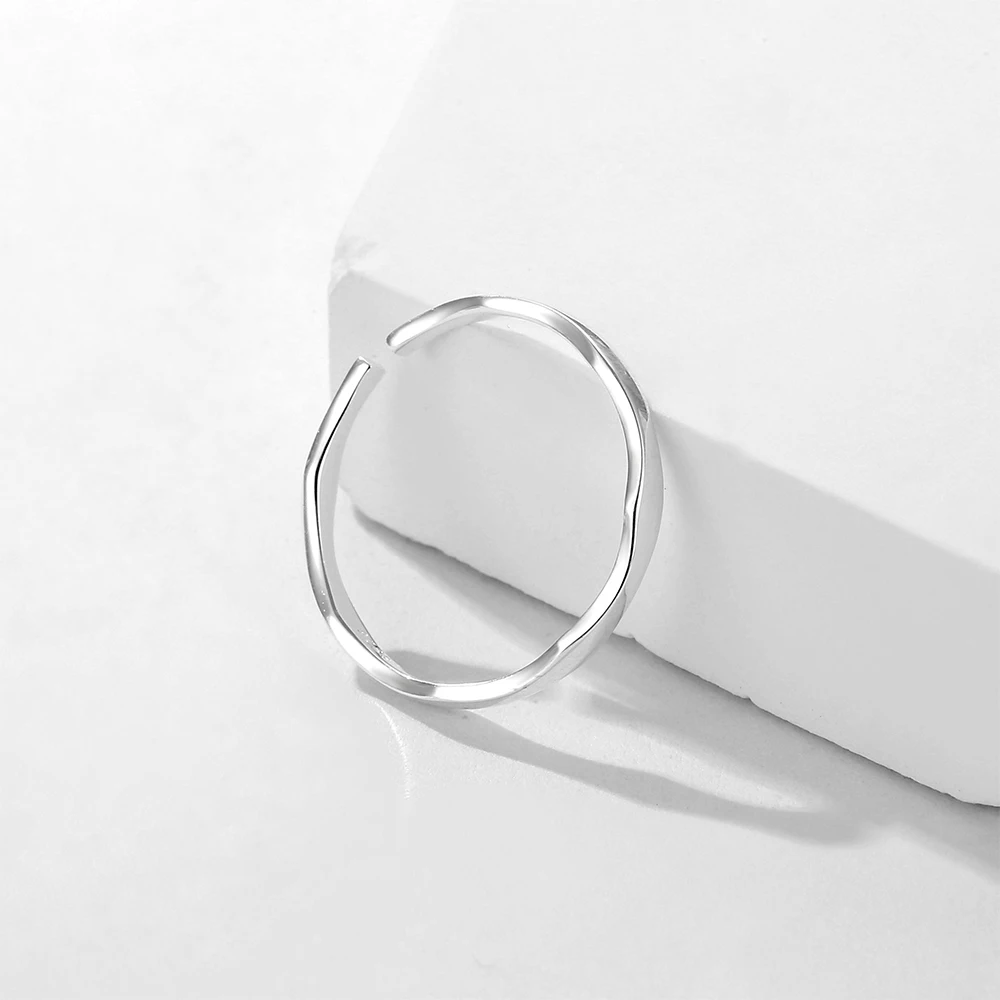 925 Sterling Silver Ocean Waves Irregular Uneven Faceted Adjust Open Adjustable Stackable Finger Rings For Girl Toe Teens Gift 4