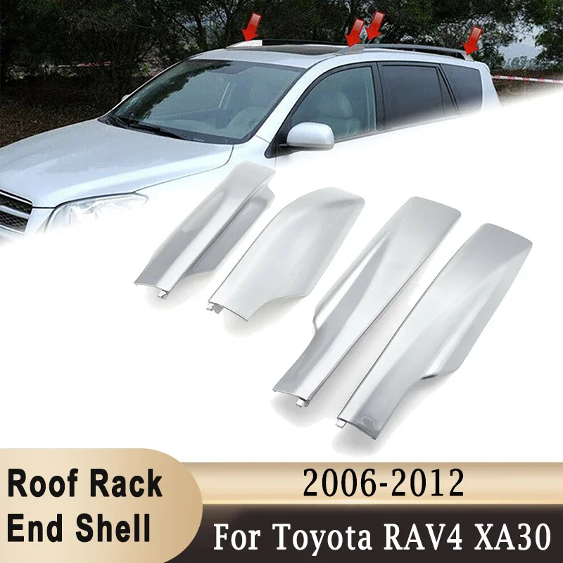 Roof Rack Shell Protective Cover Front Rear Black Roof Luggage Bar Rail End Replacement for Toyota RAV4 XA30 2006-2012 4Pcs