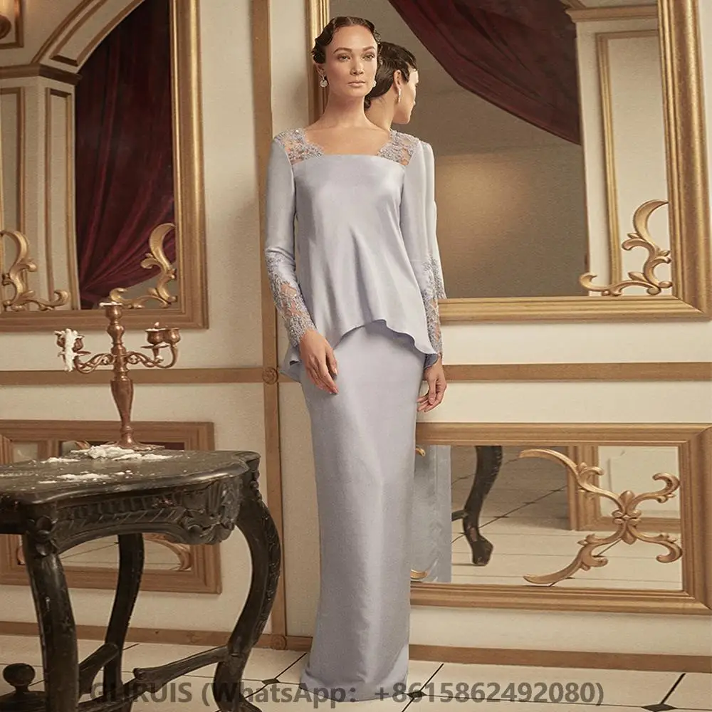 

Women's Wedding Guest Dresses Mermaid Mother of the Bride Dress for Weddings Long Sleeves Beading Lace Evening Gown