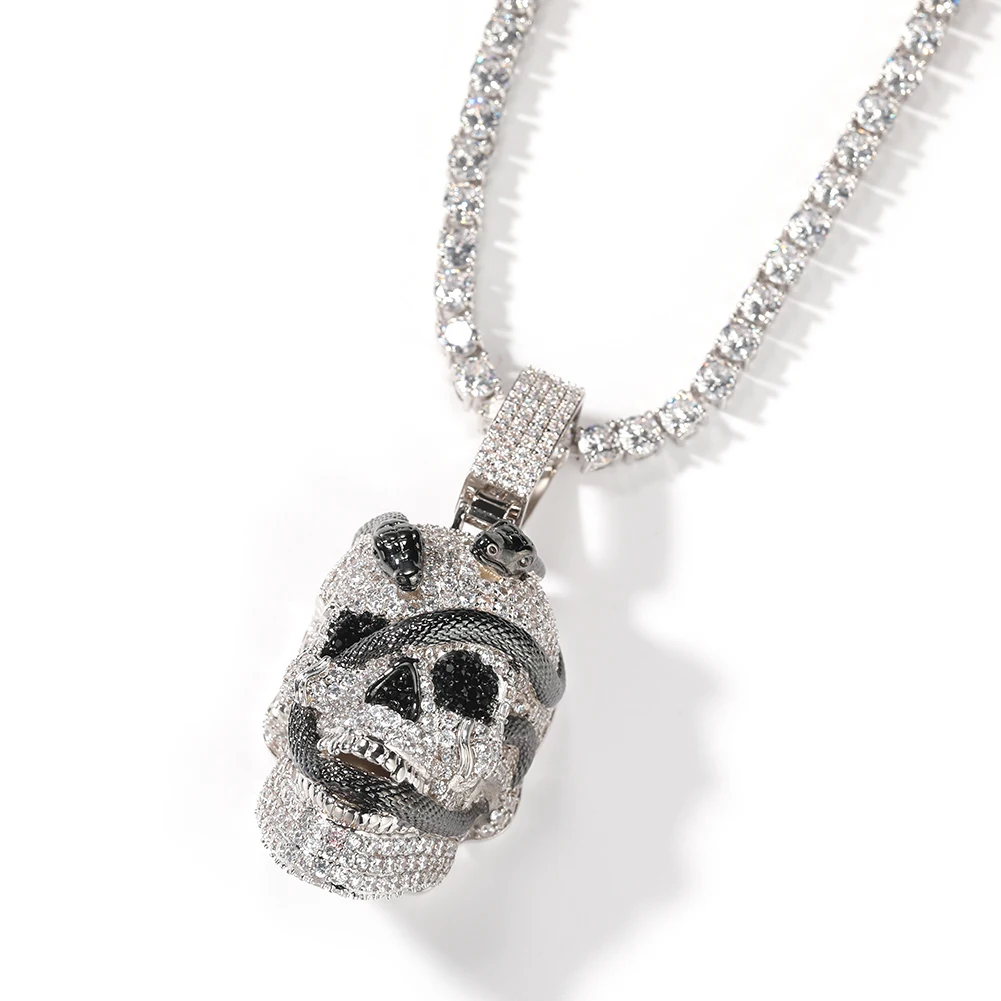 THE BLING KING Iced Out Ghost Skull Head Black Snake Arround