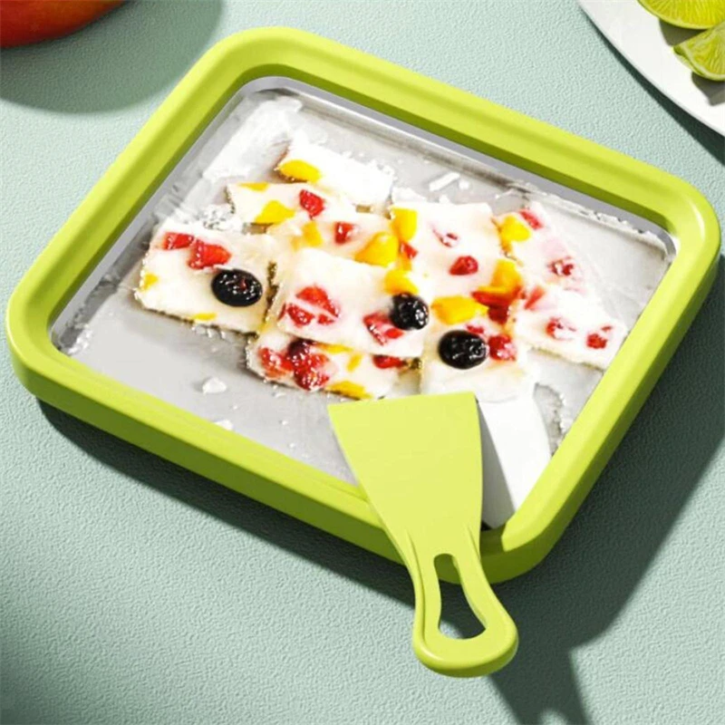 Mini Yogurt Maker Fried Yogurt Machine Household Cold Sweet Frozen Fried Ice Tray DIY Ice Cream Maker Pan with Scraper