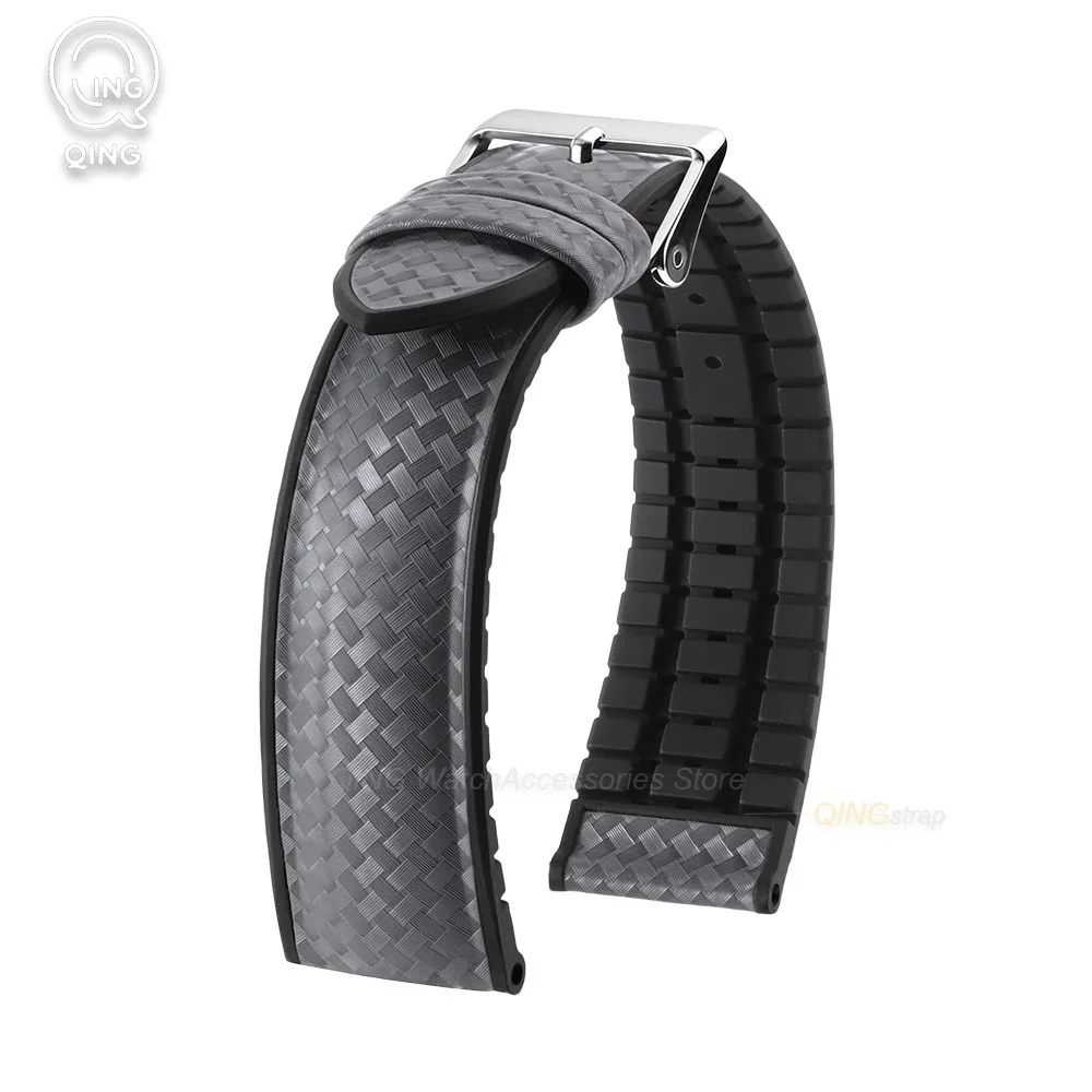 Premium 20mm Two-Tone Carbon Fiber Silicone Watch Strap - Sporty & Waterproof Replacement Band