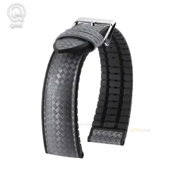 Premium 20mm Two - Tone Carbon Fiber Silicone Watch Strap - Sporty & Waterproof Replacement Band - Black Buckle (Grey)