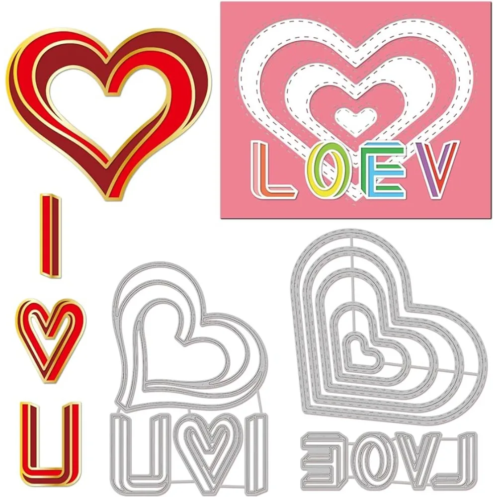 

13Pcs Illusion Heart Cutting Dies Metal Love You Words Die Cuts Embossing Stencils Template for Paper Card Making Decoration DIY