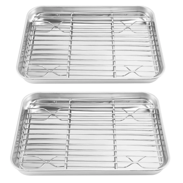 9 Inch Toaster Oven Tray and Rack Set, Small Stainless Steel Baking Pan  with Cooling Rack,Dishwasher Safe Baking Sheet