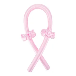 Heatless Hair Curling Headband with Sleep - Friendly Ribbon Rollers (Pink no Clip)