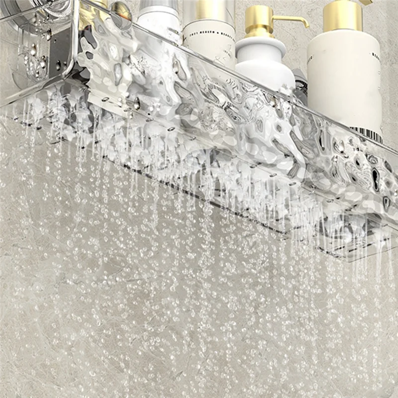 No-Drill, Light Luxury Style Glacier Pattern Suction Cup Shelf,Bathroom Shower Organizer Durable Transparent Fan Style