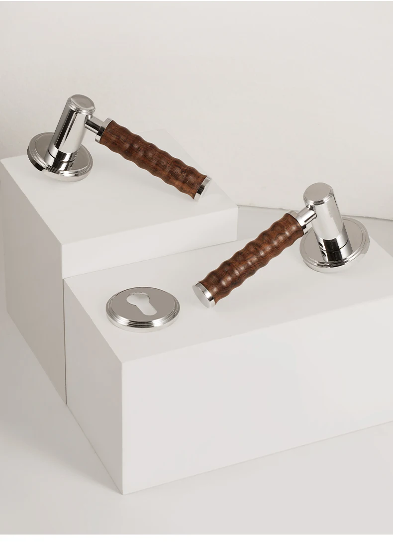 DOOROOM Messing-Türschloss-Set, schwarzes Walnussholz, nordischer Stil, magnetisch, geräuschlos, Fake-Lock-Türgriff für Schlafzimmer, Wohnzimmer, Badezimmer – Detail 11