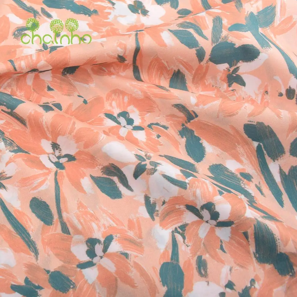 Chainho,Printed Plain Weave Poplin Cotton Fabric,DIY Quilting Sewing Material,Patchwork Cloth,Brown Flower Series,3 Sizes,15PC41