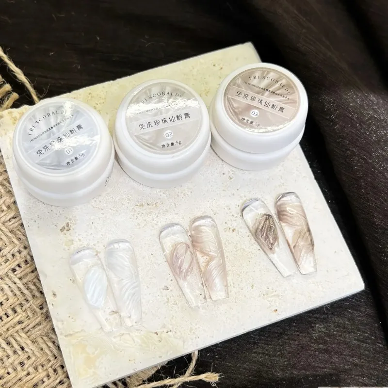 3 Colors No Wipe Pearl Cream Nail Sculpting Gel  Textured Nail Art Docerarion DIY Salon Nail Cream for 3D Chrome Powder Manicure