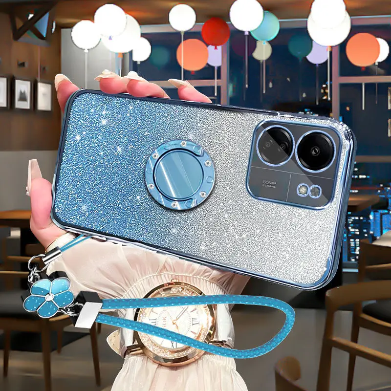 

Transparent Glitter Case For Xiaomi 13T 13 14 POCO C65 F5 Pro x6 X3 X5 Pro F3 F4 M4 Pro Soft Slim TPU Phone Cover Holder Strap