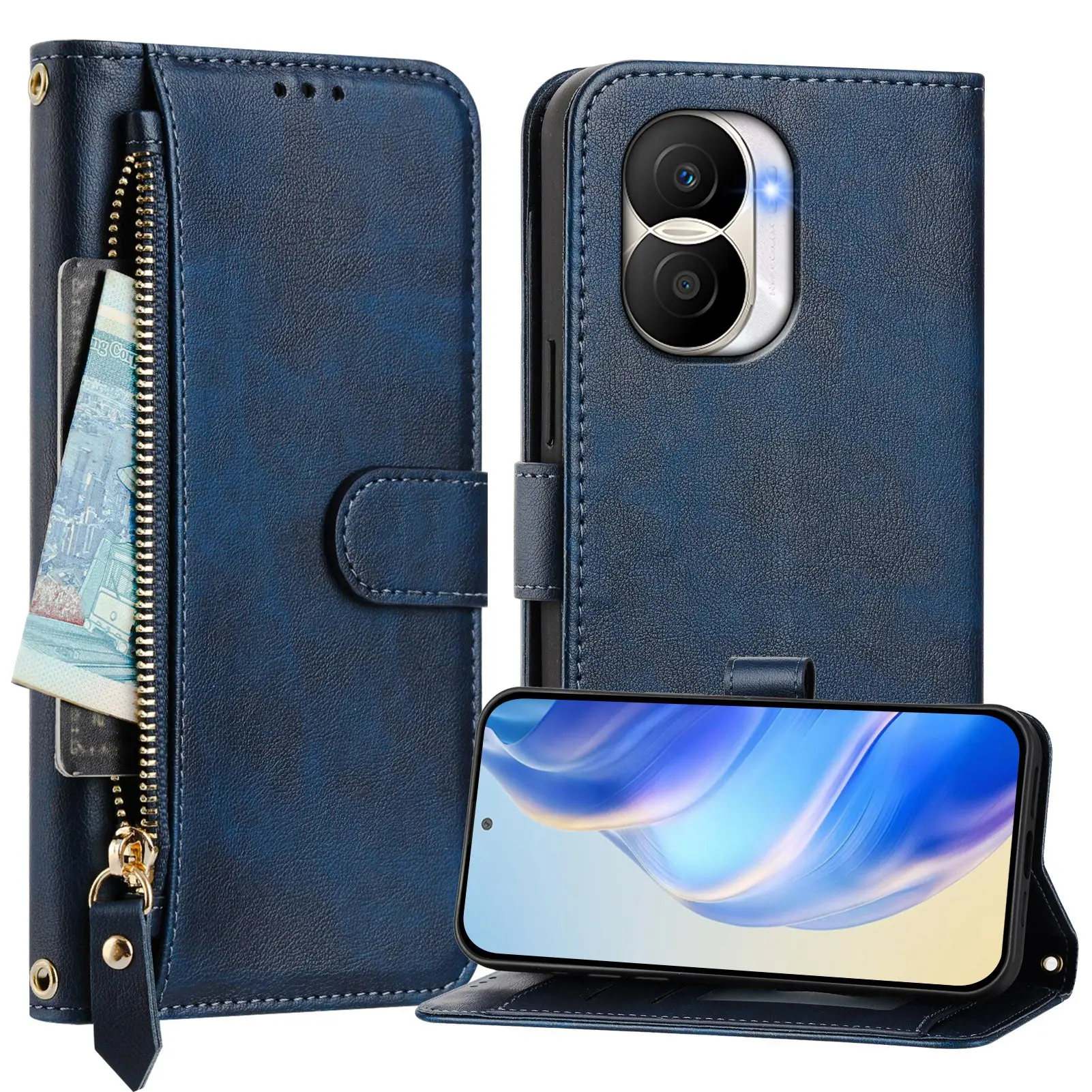 Shockproof Zipper Leather Wallet Phone Case with Card Holder