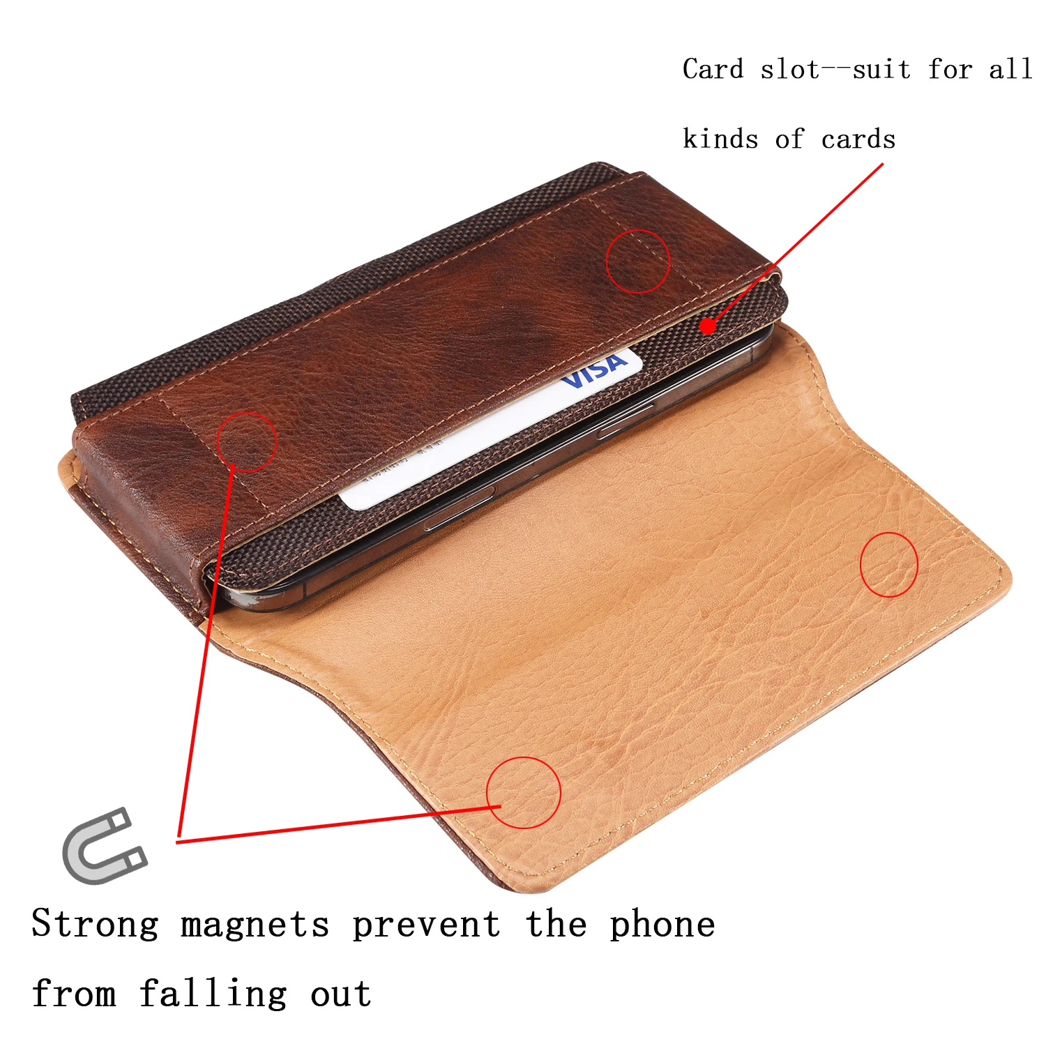 Luxury Leather Magnetic Card Holder Belt Clip Waist Bag Holster Pouch
