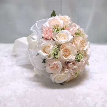 1 Pezzo Bouquet di Rose Bianche per Sposa, Bouquet da Damigella in Seta con Rose, Peonie, Dali e Orchidee per Matrimoni e Feste