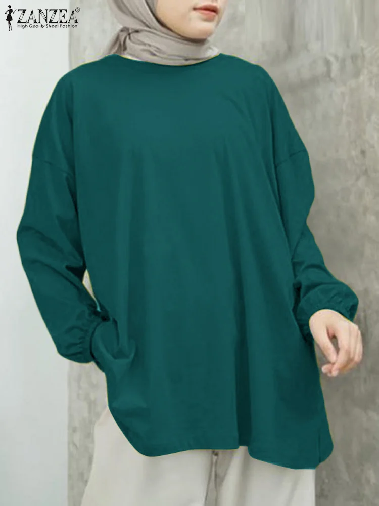 

ZANZEA Women Fashion Long Sleeve Muslim Blouse Elegant Work Shirt Causal Solid Loose Tops Turkey Abaya Kaftan Islamic Clothing