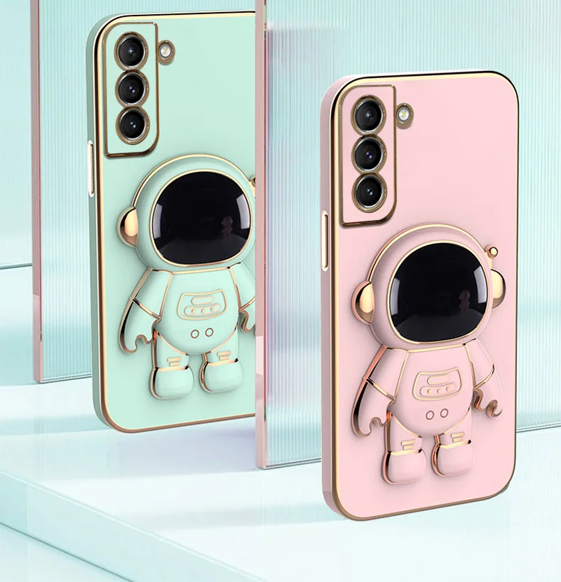 Galaxy S20 FE 5G leather Cases 3D Astronaut Holder Plating Case for Samsung Galaxy S21 S20 S10 S22 Ultra Plus FE A52 A53 A51 A32 A33 A13 A71 A72 4G 5G Cover samsung galaxy s21 fe 5g case