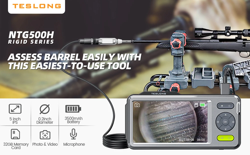 Description Picture 3 of itemTeslong Rigid Borescopes with 5" Monitor, 26'' Rod Video Inspection Camera Hunting Bore Cam Cleaning-Fits .20 Caliber & Larger