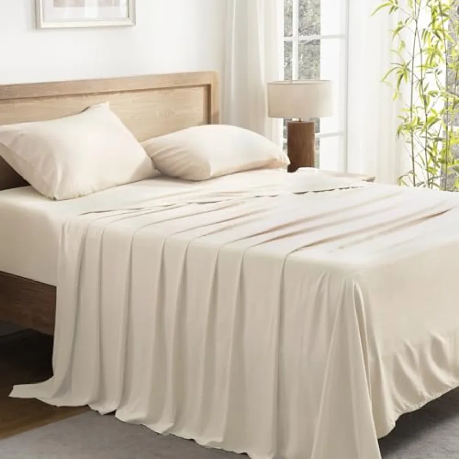 Size Sheets Set 100% Viscose Derived from Bamboo Cooling Summer Sheets Deep Pocket Up to 16" Silky Soft Bed Sheets Hotel Breath
