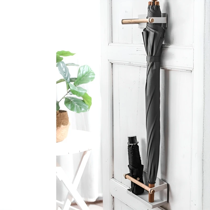 Non Nail Magnetic Umbrella Stand Household Wall Mounted Umbrella Storage Rack Entrance Door Creative Double-layer Rack