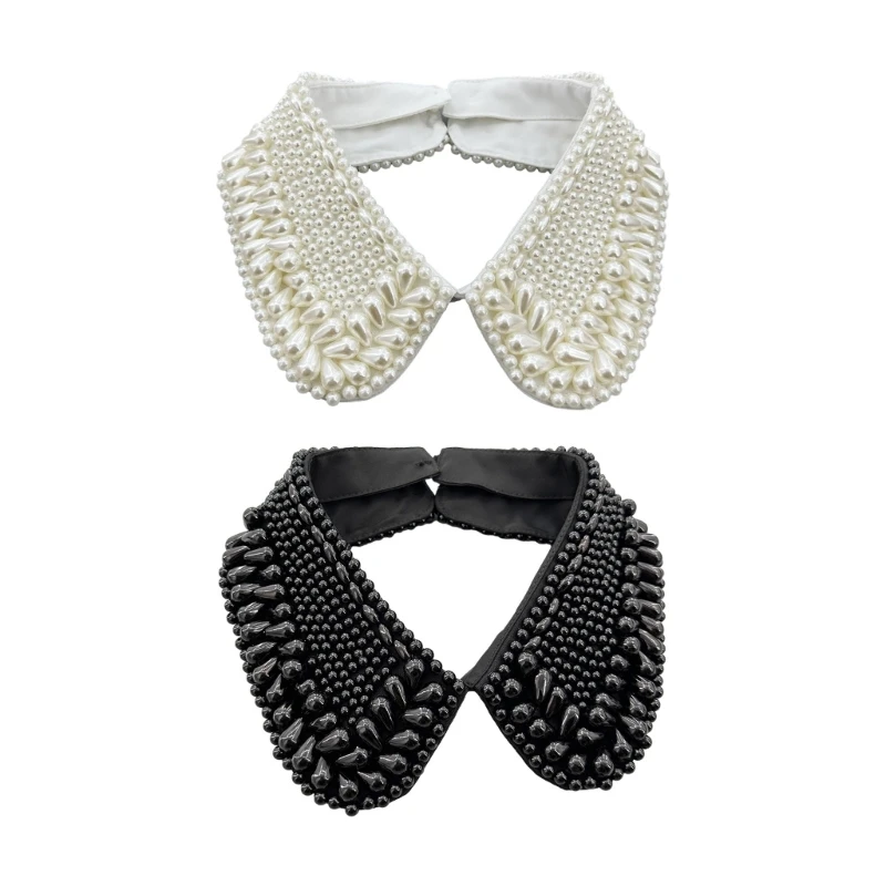 

Hand Beading Pearls Collar Elegant Sweet Girls Blouse Collar Detachable Lapel for Lady Peterpan Collar Heavy Duty Shawl