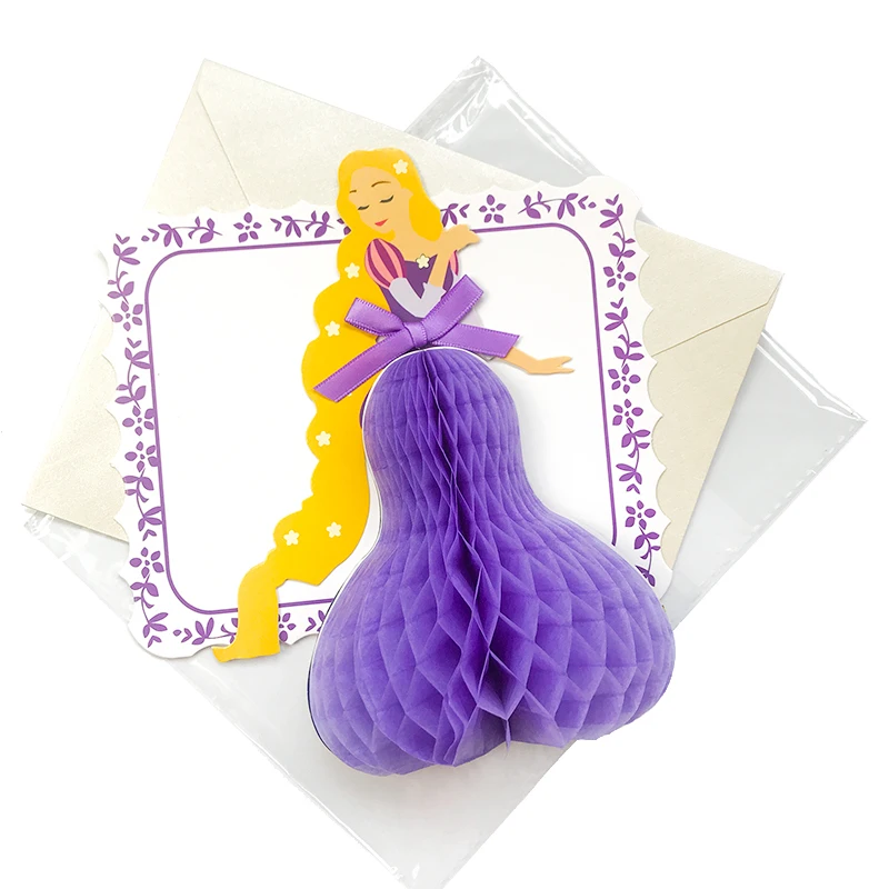 1pc Princess Invitation Card 3D Honeycomb Fold Can Stand On The Table Wedding Birthday Supplies Thanks Card for Guests