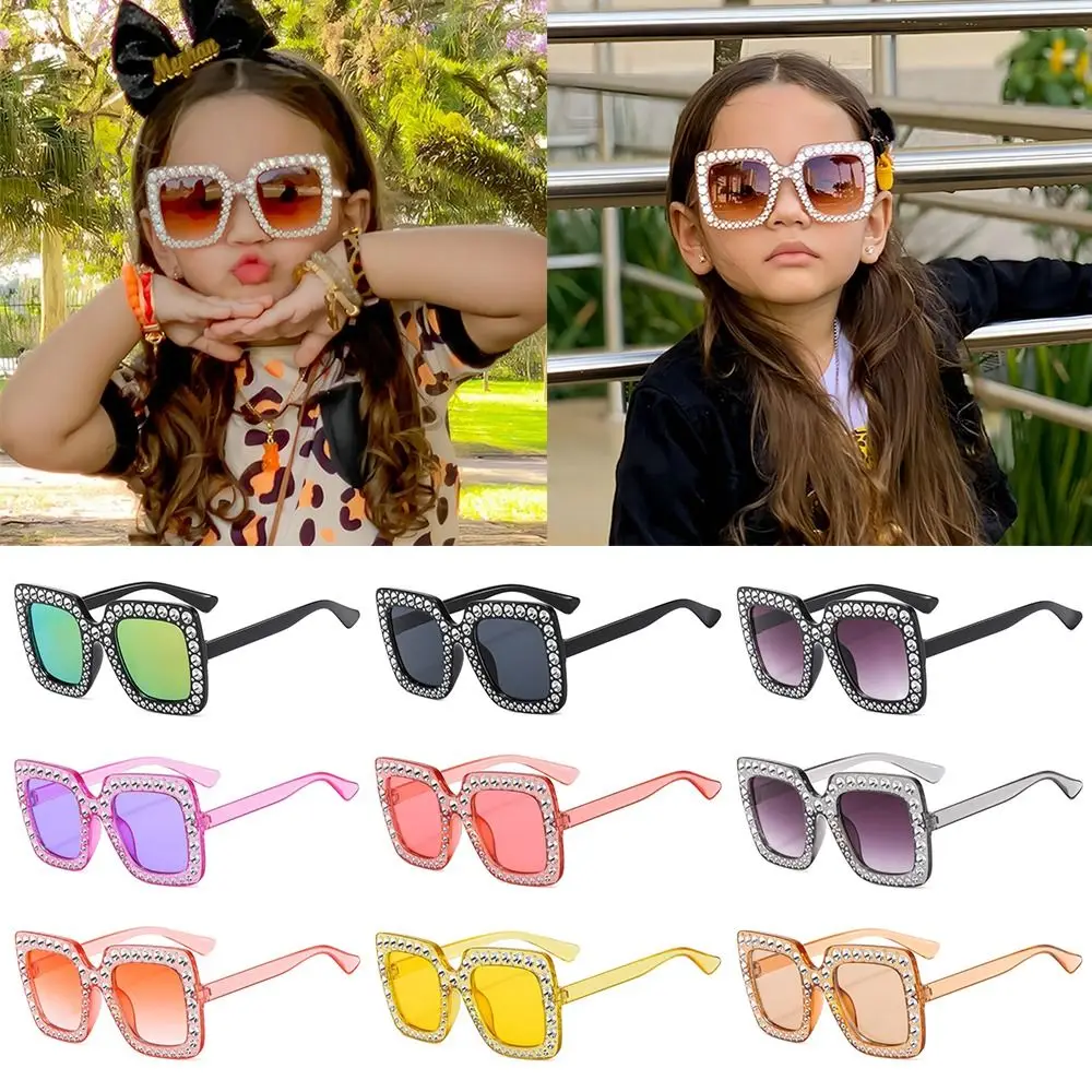 Kristall Kinder Sonnenbrille Kinder Strass Quadrat Diamant Sonnenbrille Retro funkelnde Brille für Mädchen – Detail 1