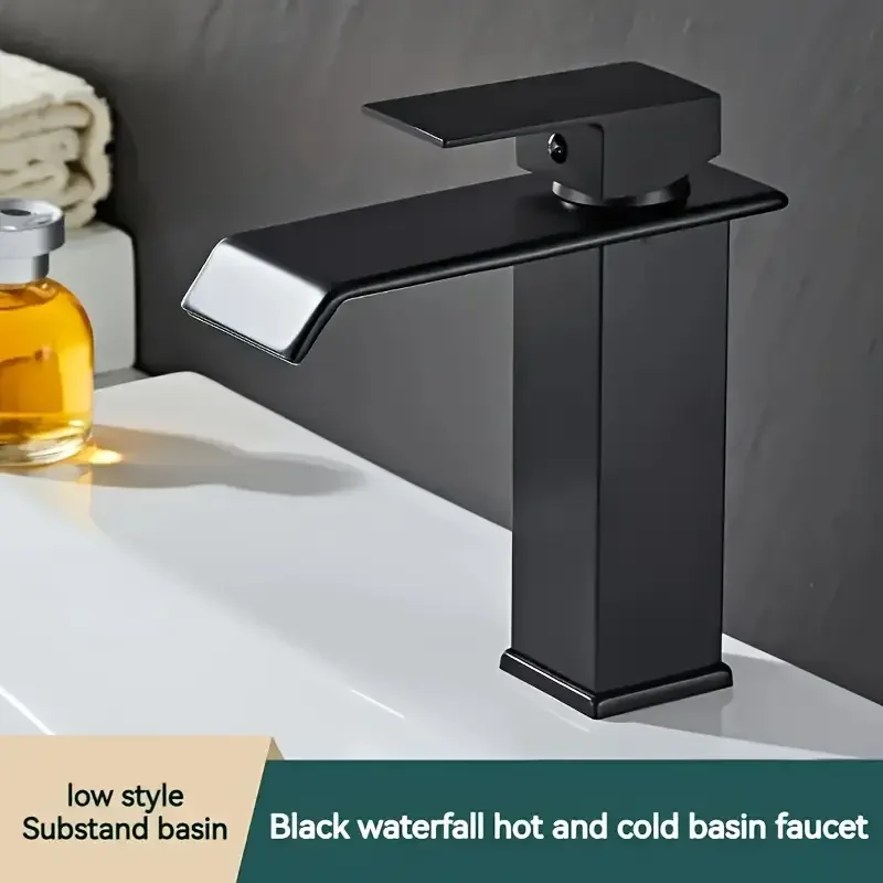 Luxury Glam Style Waterfall Bathroom Sink Faucet - 304 Stainless Steel, Cold and Hot Water Mixer Tap with Chrome Finish,