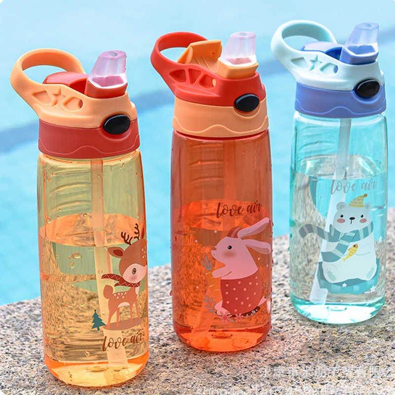 500ml Kids Water Bottle With Straw BPA Free Children Drinking Kettle Healthy Plastic Portable School Cup