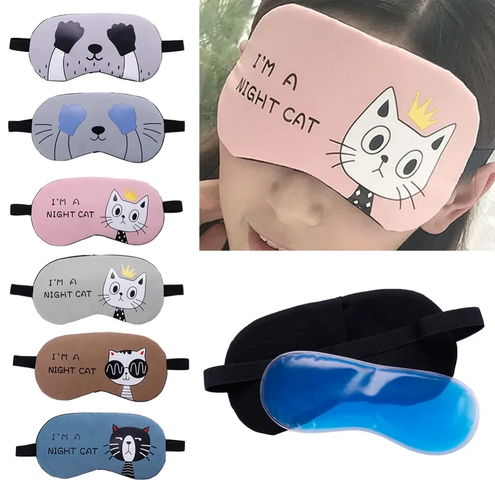 Cute Cat Cartoon Soft Eye Sleep Aid Mask with Comfortable Ice Compress Gel Travel Rest Eye Shade Cover Blindfold #280205 2