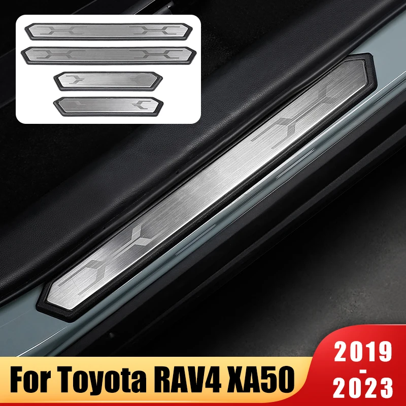 For Toyota RAV4 2019 2020 2021 2022 2023 2024 RAV 4 XA50 Stainless Steel Car Door Sill Scuff Protector Cover Trim Accessories