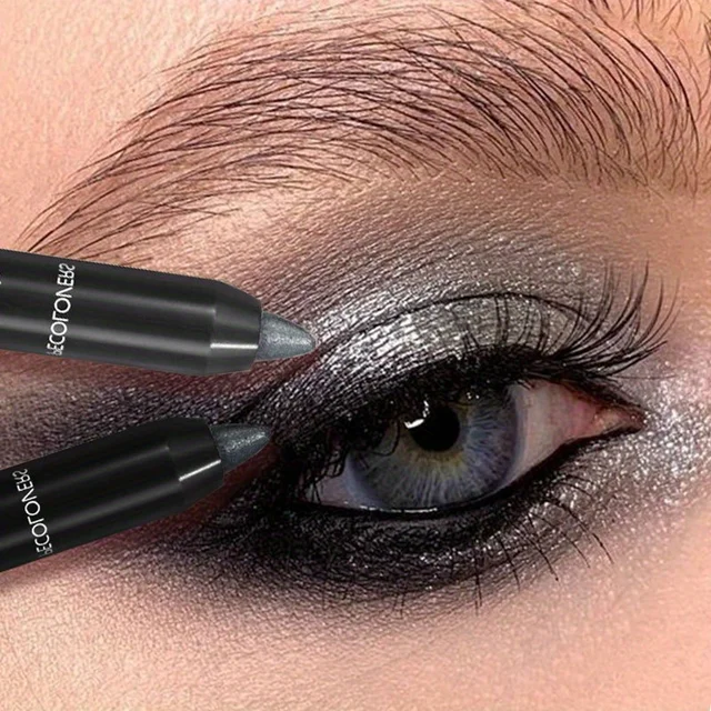 Pearlescent Eyeshadow Pencil Stick Makeup Effect Highlight Stick, Black & Grey Shimmer Eye Shadow Pen with Eyeliner, 1pc 2