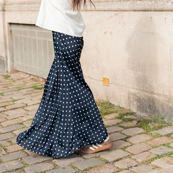 Womens Y2k Polka Dot Print Satin Long Skirts A Line Swing Bohemian Maxi Skirt Vintage Side Zip Flowy Skirt Streetwear 5