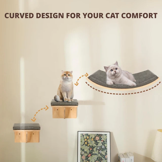 Soft Cushioned Wall Mounted Wooden Cat Shelves Indoor Cat Climbing Furniture & Perch Cat Wall Shelf for Kittens & Cats to Climb 5