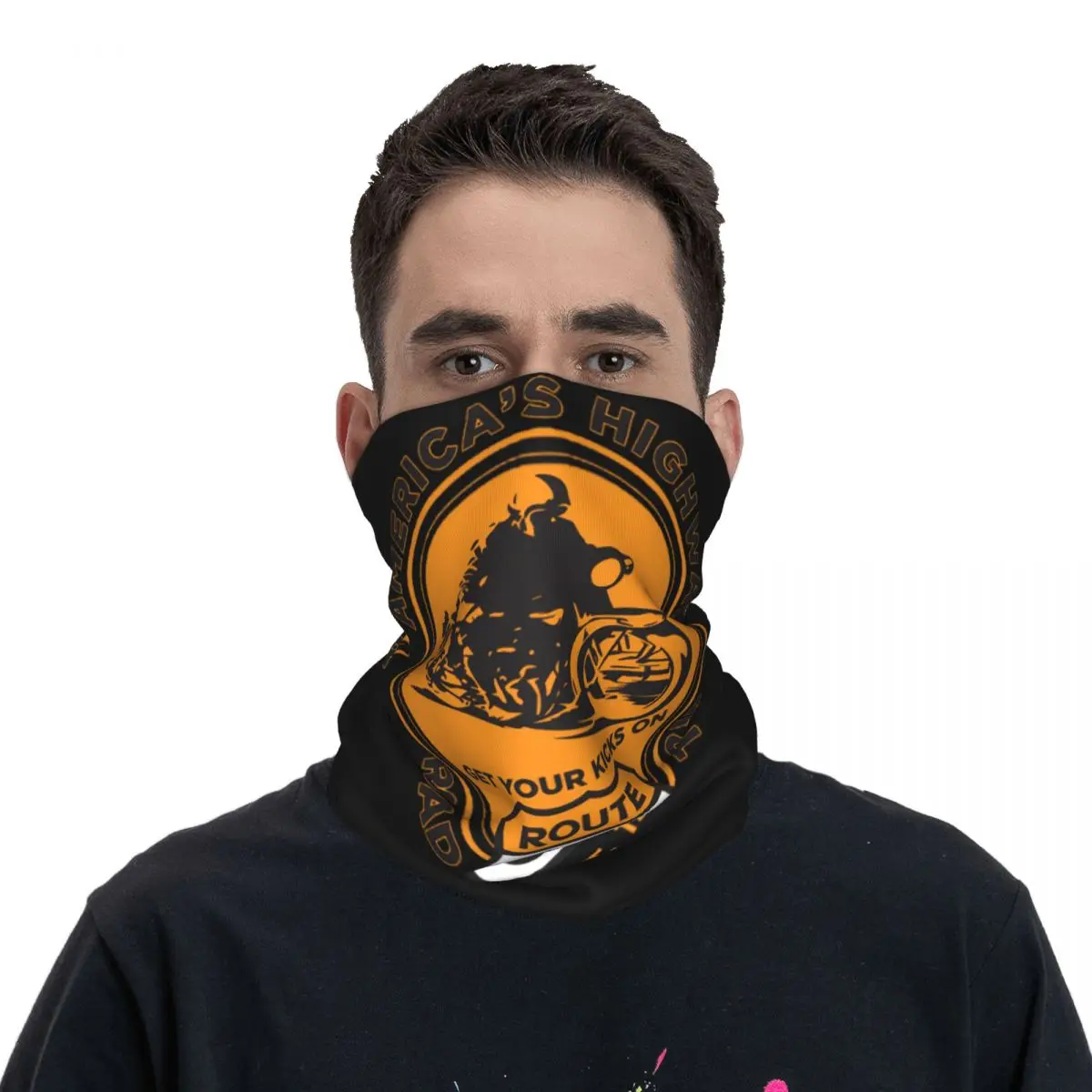 

Men Women Retro Route 66 Road Trip Bandana Merchandise Neck Gaiter Printed Wrap Scarf Warm Headwear For Fishing Suit All Season