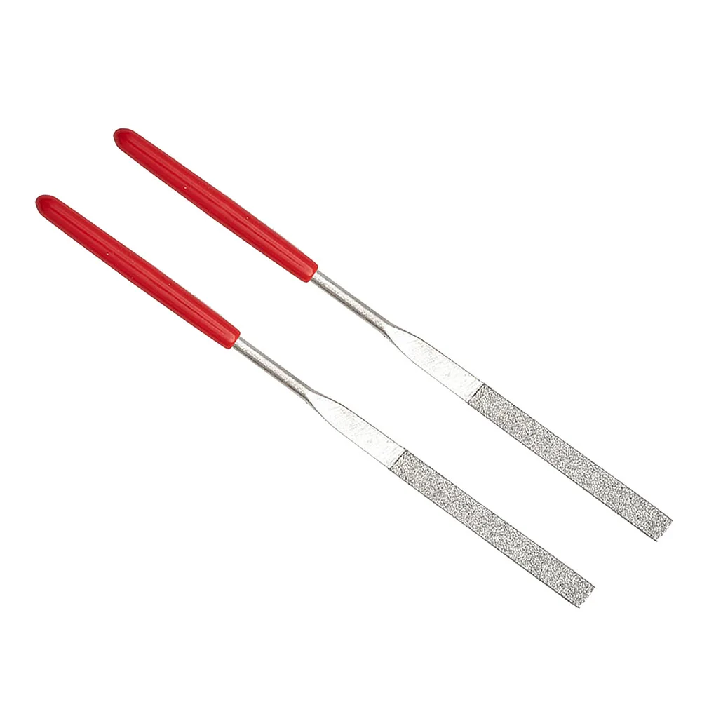 

2Pcs 0.12 * 5.51inch Diamond Mini Needle File Set Red Plastic Handle Metal Stone Grinding Flat Diamond Needle File Metal File