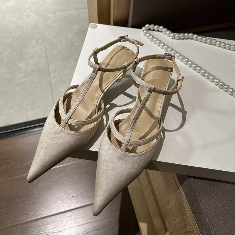 Women Sandal Fashion Pointed Toe Ladies Elegant Slingback Shoes Pointed Toe Thin Low Heel Mules