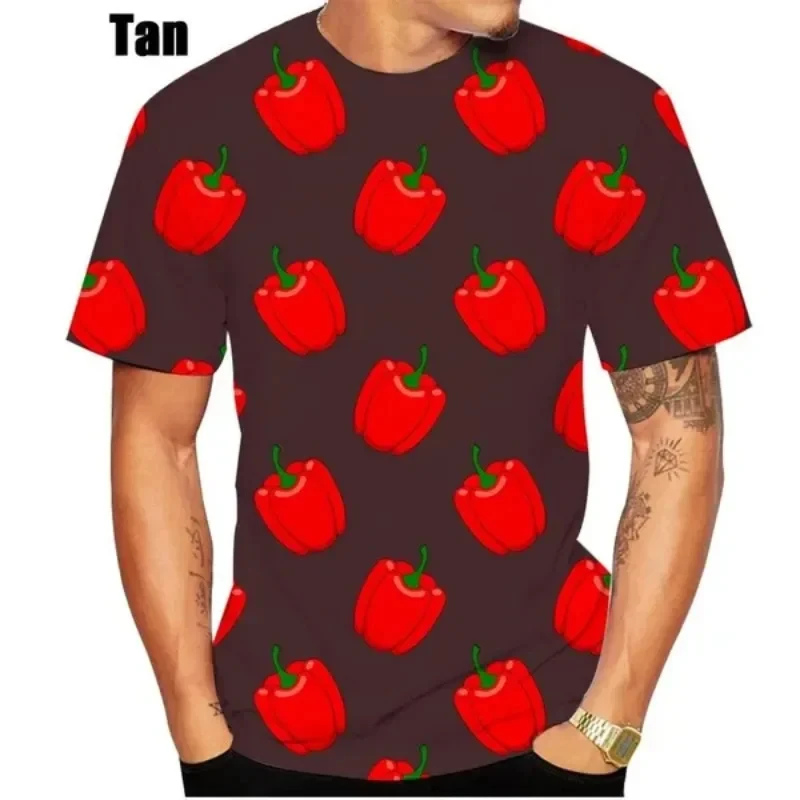 

3D printed chili pattern T-shirt 2023 men's fun fashion casual short sleeved round neck hip-hop top T-shirt clothing
