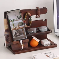 Wooden Bedside Wood Phone Docking Station Holder Wallet Stand Multifunctional Watch Storage Rack Home Desktop Decoration 1
