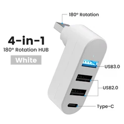 Rotatable 4 - Port USB Hub with USB - C Power/Data Port for Versatile Connectivity (WHITE)