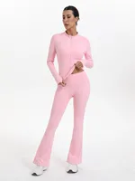 Ensemble de sport décontracté 2 pièces Fitfemme pour femme : Legging évasé taille haute avec poches et veste de course 4